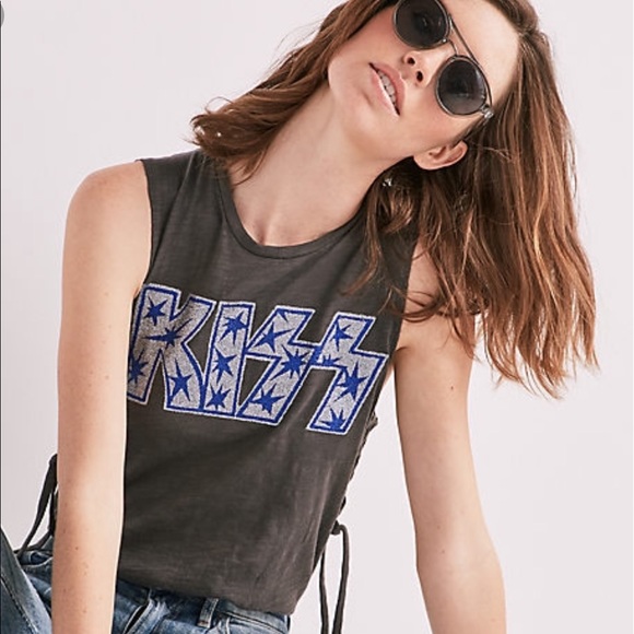 Lucky Brand Tops - KISS Rock Band Tank Top Tie Side Grey Concert
